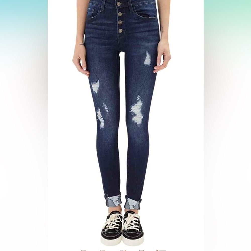 Kancan high rise button fly distressed skinny sz30